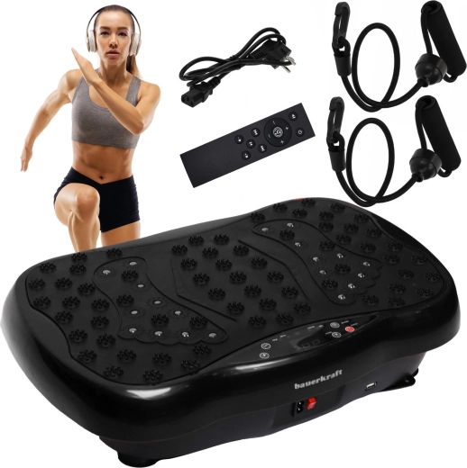 Vibrerend trainingsplatform Bauerkraft met afstandsbediening en Bluetooth-luidsprekers - zwart