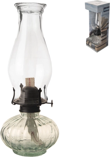 Petroleumlamp van glas en metaal