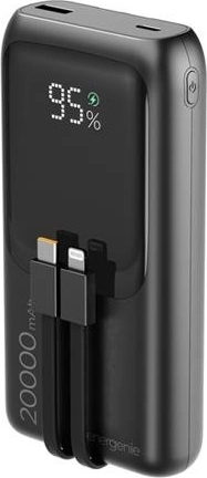 Powerbank 20.000 mAh met geïntegreerde kabels, PD 20 W en LCD, zwart