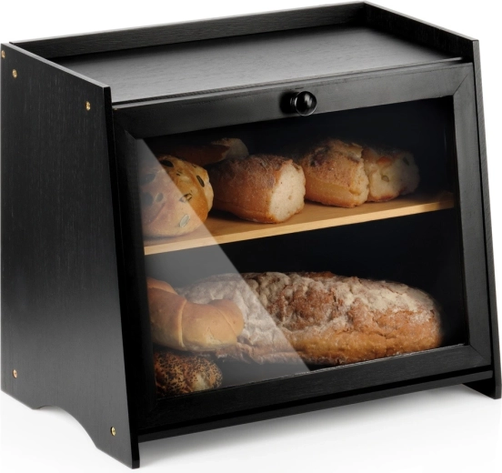 Vilde tweelaagse bamboe broodtrommel in zwart 40 × 25 × 33,5 cm