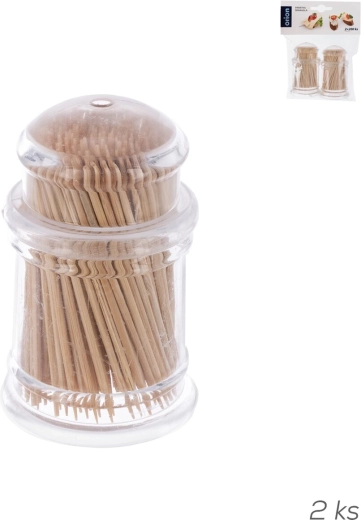 Bamboe tandenstokers/prikkers in plastic dispenser 2×200 stuks