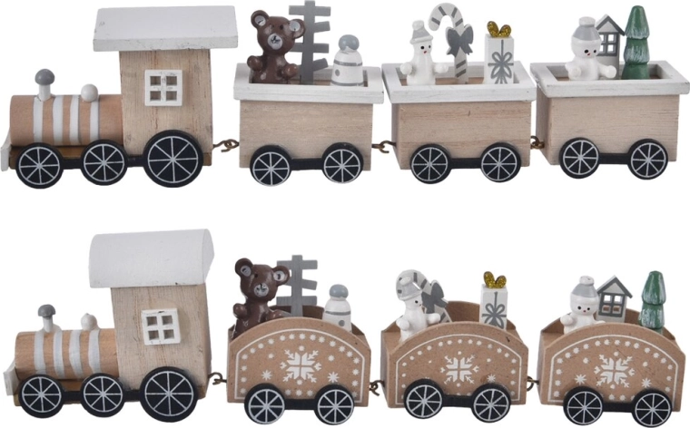 Houten kersttreintje met locomotief en wagons 25 cm