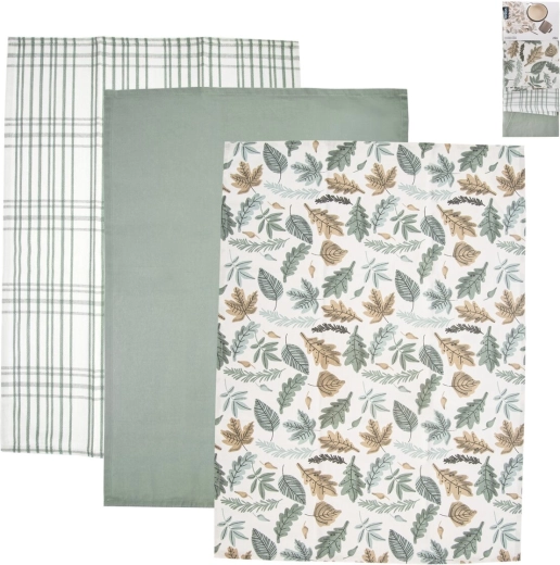 Katoenen keukendoeken groen decor, 3 stuks