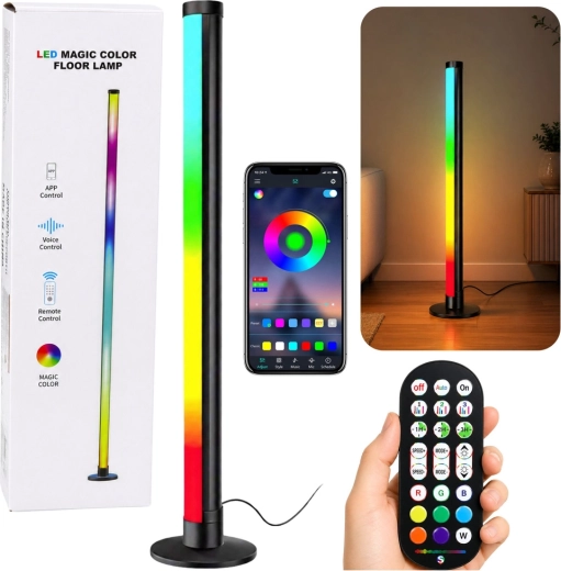 RGB LED hoekstaande lamp 90 cm met muziekmodus, app en afstandsbediening
