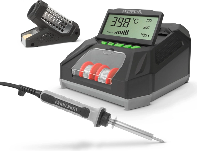 Digitale soldeerstation Fahrenheit met lcd-display, soldeerbout, soldeertin en spons