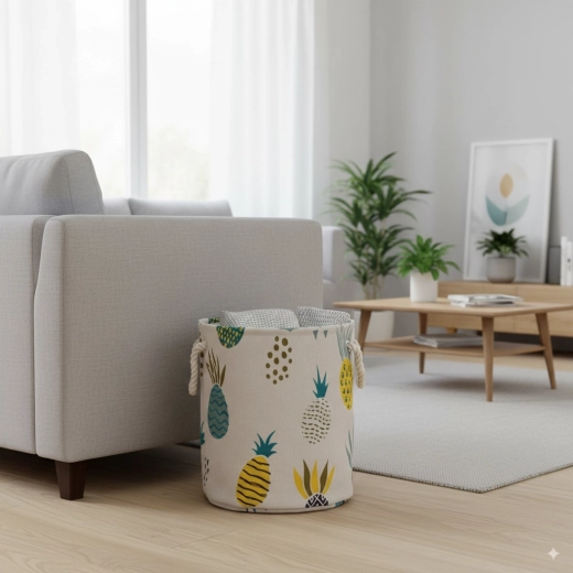 Textiele mand voor wasgoed en speelgoed met ananasmotief, opvouwbaar, 35 × 40 cm