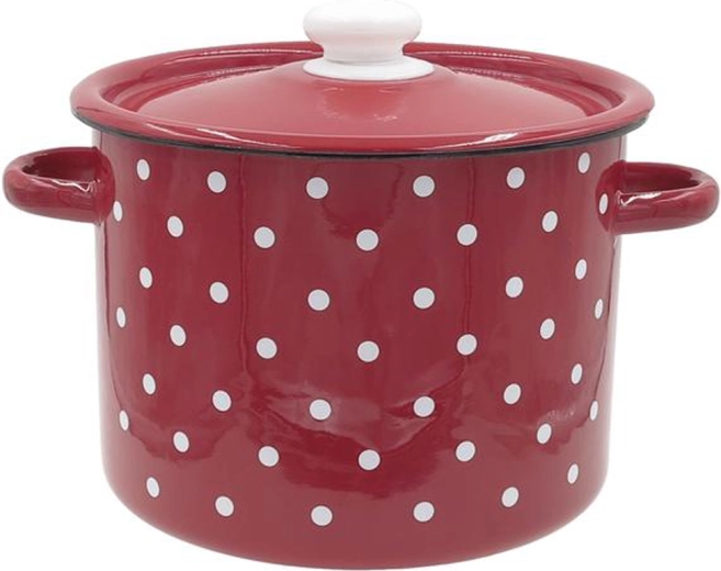 Gemailleerde pan met deksel 5,5 l rood met stippen