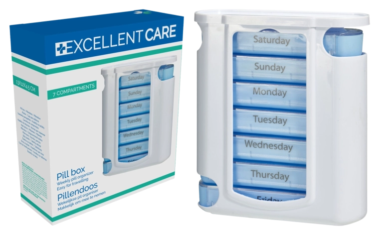 Pillenorganizer voor 7 dagen met uitneembare vakjes