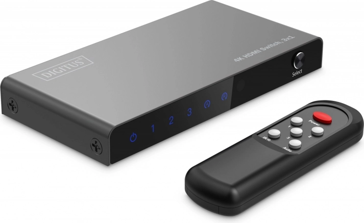 4K HDMI-schakelaar 3x1 met afstandsbediening, 60 Hz, zwart