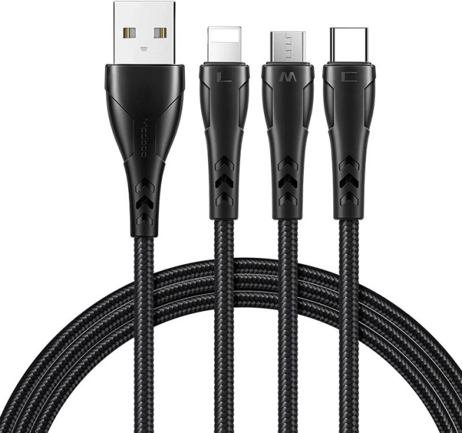 Oplaadkabel 3‑in‑1 USB naar USB‑C / Lightning / Micro USB 1,2 m zwart Mcdodo