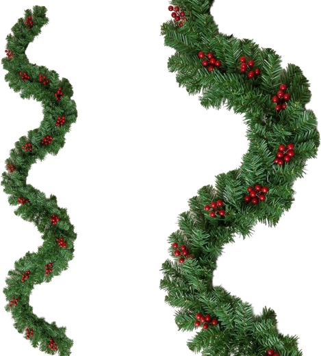 Kerstslinger voor kerstboom 270 cm, groen met rode bessen