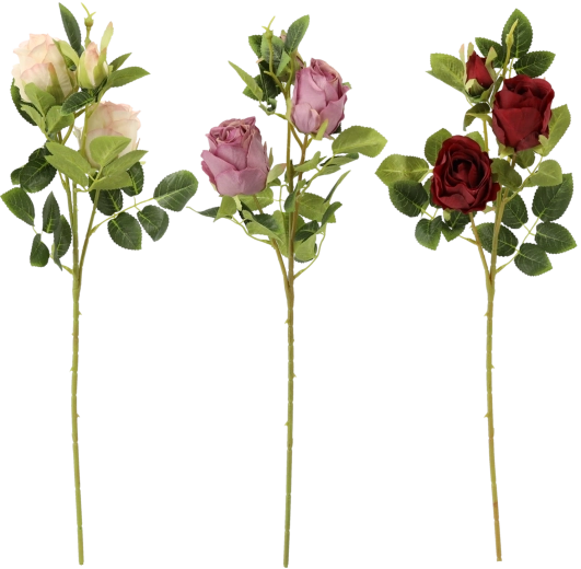 Kunstmatige rozentak met drie bloemen 66 cm, kleurenmix