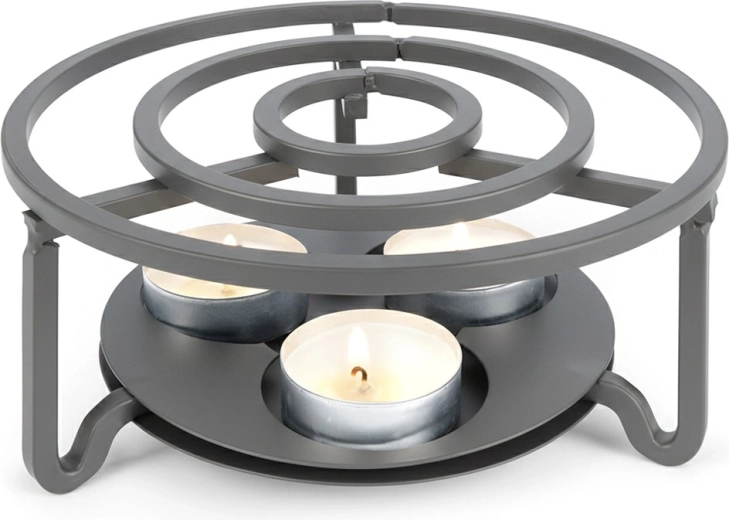 Metalen theelichtverwarmer voor theepot Orion grijs 16,5 cm