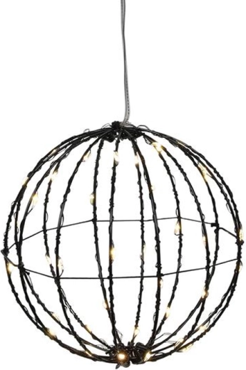 Kerstlichtdecoratie, zwarte bal met timer, 40 LED's, 15 cm