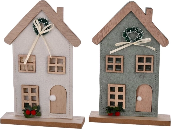 Houten decoratief huisje met LED-verlichting 11 × 4 × 18 cm (2 varianten)