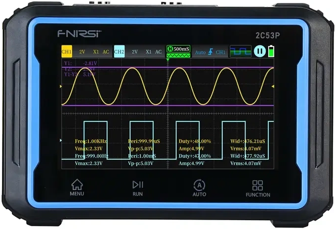 Draagbare oscilloscoop FNIRSI 2C53P 3-in-1 met touchscreen