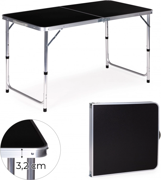 Toeristische tafel opvouwbare campingtafel zwart blad 120 x 60 cm