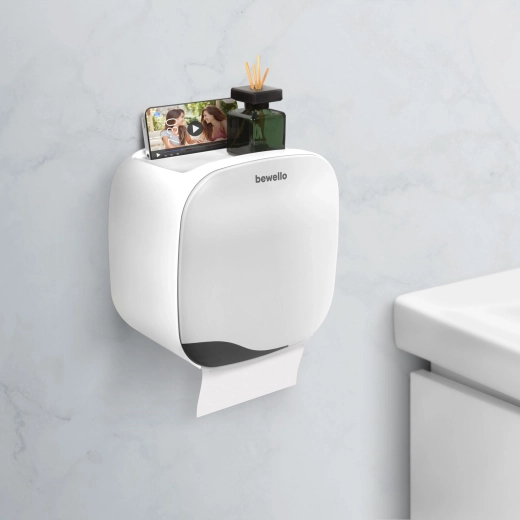Wandhouder voor toiletpapier met plankje Bewello wit