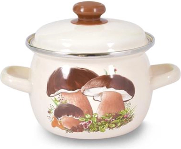 Geëmailleerde bolle pan met deksel Paddenstoelen 1,5 l