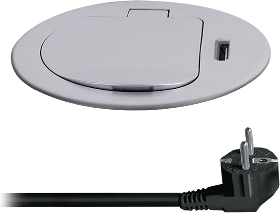 Solight inbouwstopcontact 1x 230 V + USB-C PD 20 W, 2 m, zilverkleurig