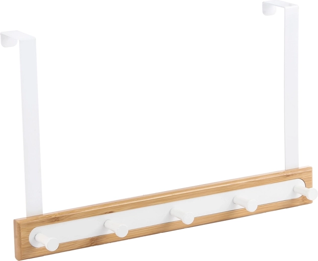 Deurhanger met 5 haken bamboe/wit 40 × 4,5 × 25 cm