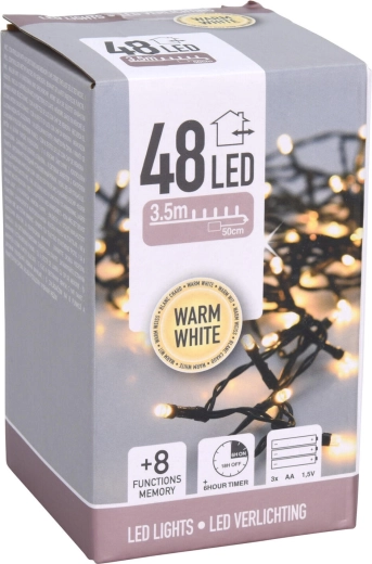 Kerst-LED-verlichting 3,5 m, 48 LED, warm wit, 8 functies, timer