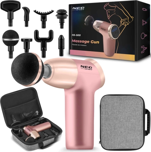 Massagepistool Neo-Sport NS-500 roze met 8 opzetstukken