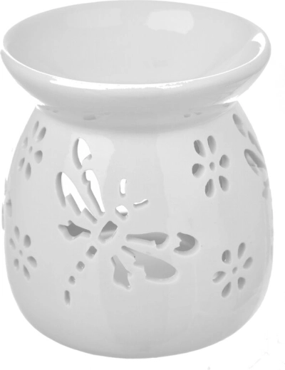 Witte porseleinen aromalamp met libellenmotief