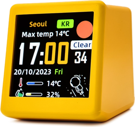 Slimme elektronische wekker met Wi‑Fi, LCD-display en weerstation (geel) - 1 stuk