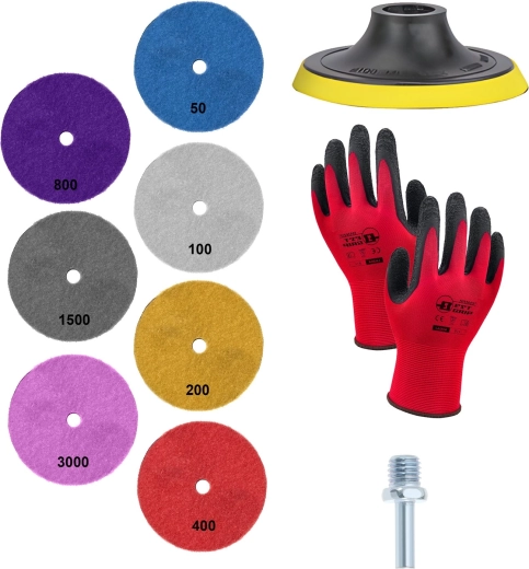 Set diamanten polijstschijven met handschoenen