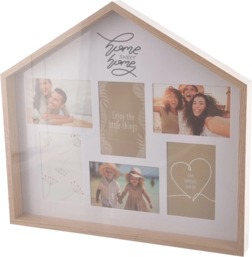 Houten fotolijst in de vorm van een huisje, beige, 47 × 4 × 43 cm