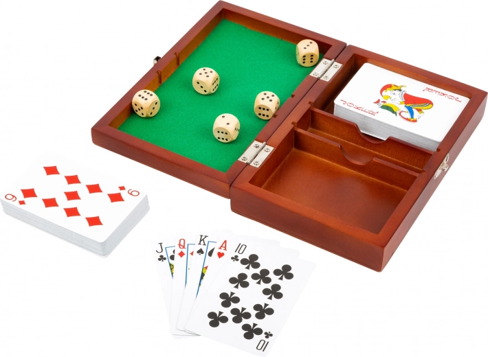Small Foot kaarten en dobbelstenen in een houten box