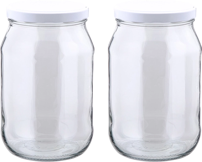 Set van 2 glazen inmaakpotten 1700 ml met deksel 100 mm