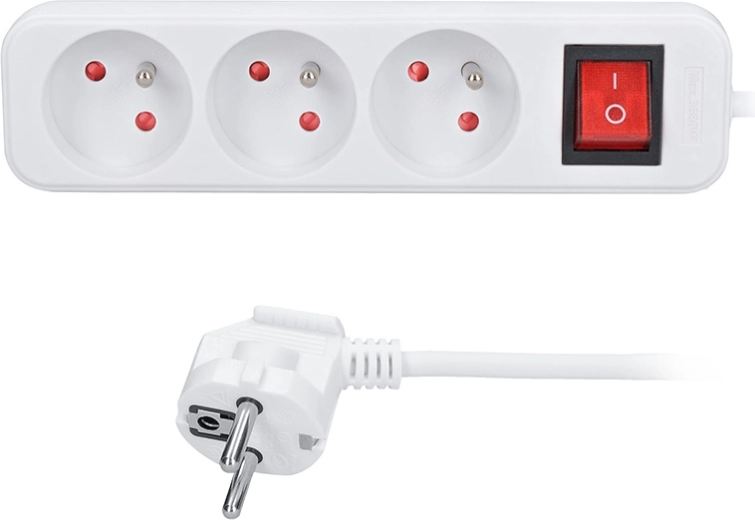 Solight verlengkabel 3 m met 3 stopcontacten en schakelaar, wit