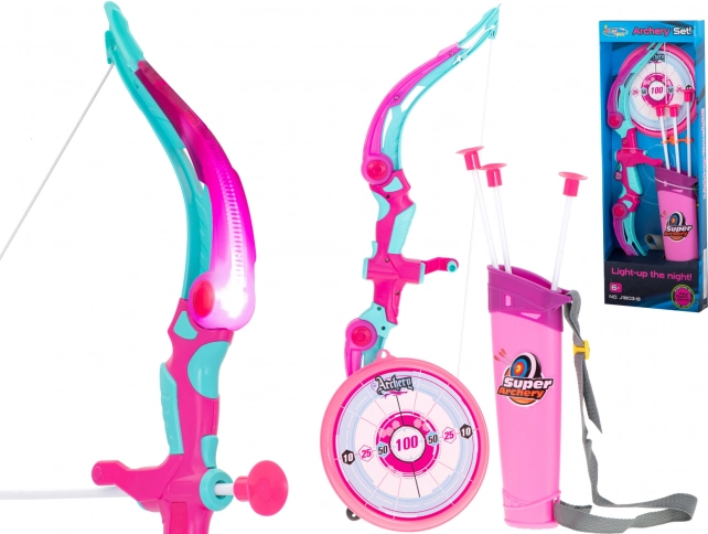 Roze kinderboogschietset met doel en zuignap-pijlen