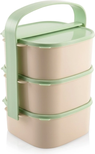 Driedelige plastic lunchbox 3 × 1,15 l met handgreep