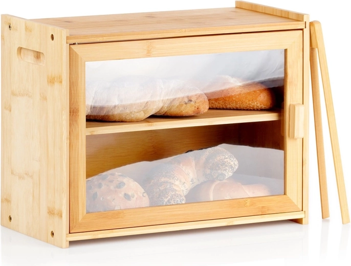 Bamboe broodtrommel met twee niveaus met tang 40 × 20 × 31 cm