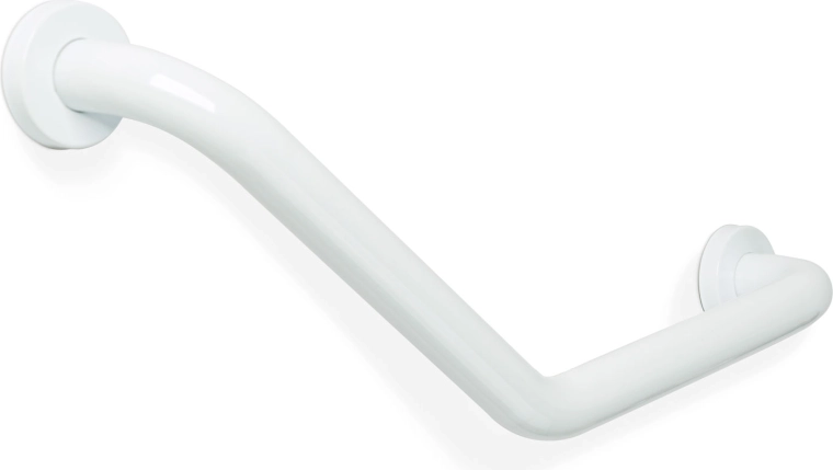 Witte badkamerwandbeugel van roestvrij staal, 45°, 25 + 25 cm
