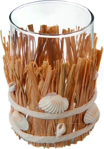 SEA glazen windlicht met natuurlijk grasaccent, bruin
