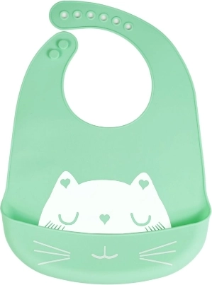 Silicone slabbetje met zak voor kinderen - groen, kat