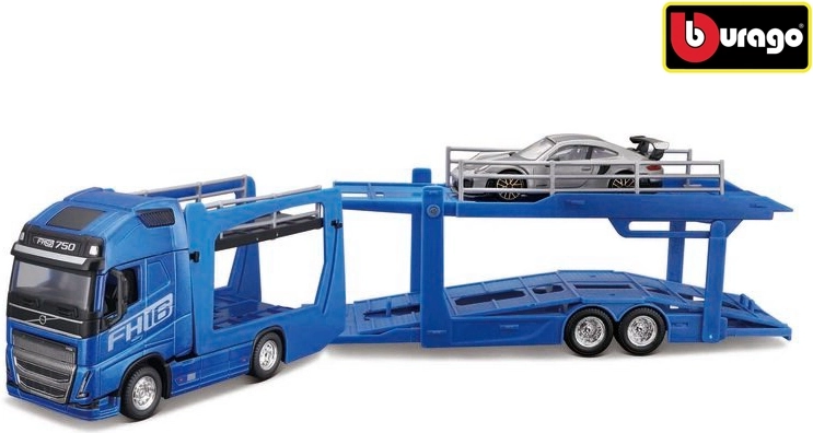 Bburago Street Fire vrachtwagen met oplegger Volvo FH16 en Porsche 911 GT2 RS op schaal 1:43