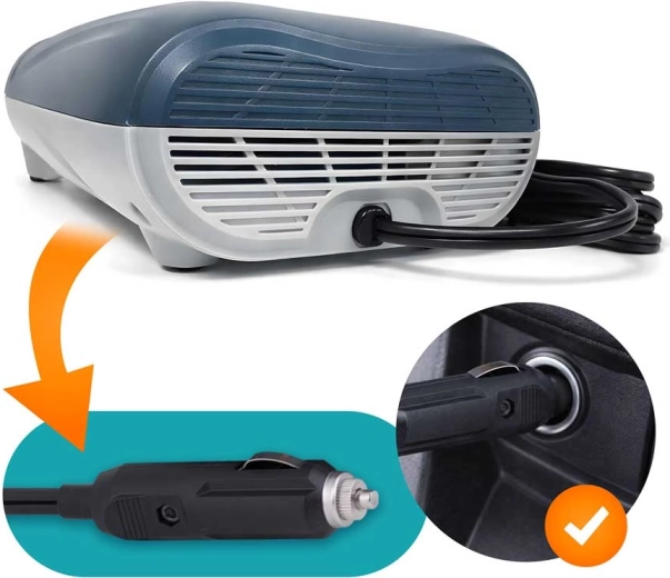 Voeding via 12V-autostekker en uitblaasfunctie