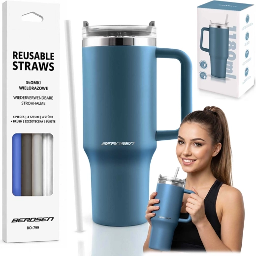 Berdsen thermosbeker met rietje 1180 ml, donkerblauw