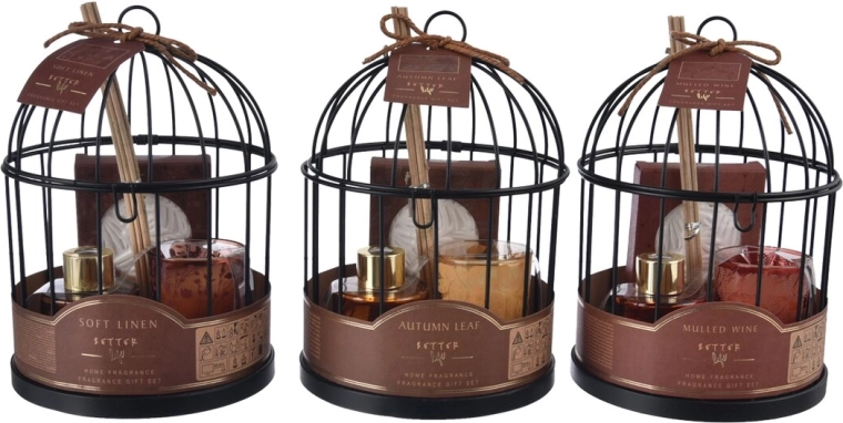 Geschenkset diffuser en kaars in metalen kooi bruin