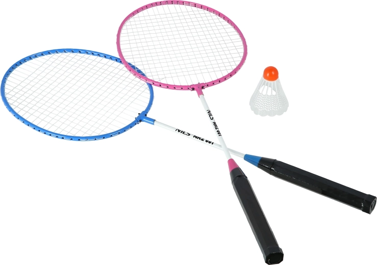 Speelklaar: 2 rackets + 1 nylon shuttle