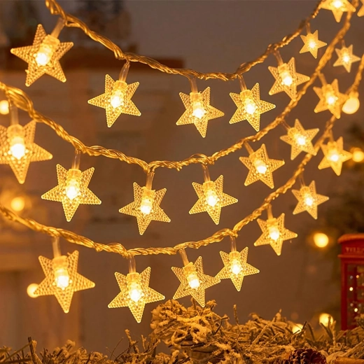 Kerstlichtslinger met sterretjes, 100 LED, warm wit, 10 m