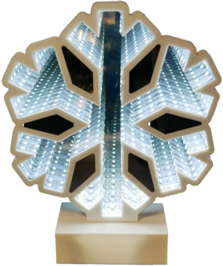 Kerstdecoratie met 3D-ledsneeuwvlok en Infinity-spiegeleffect