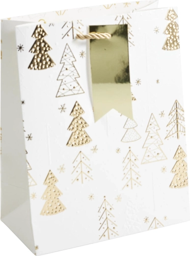 Kerstcadeautas wit en goud, 23 × 18 × 10 cm - 1 stuk
