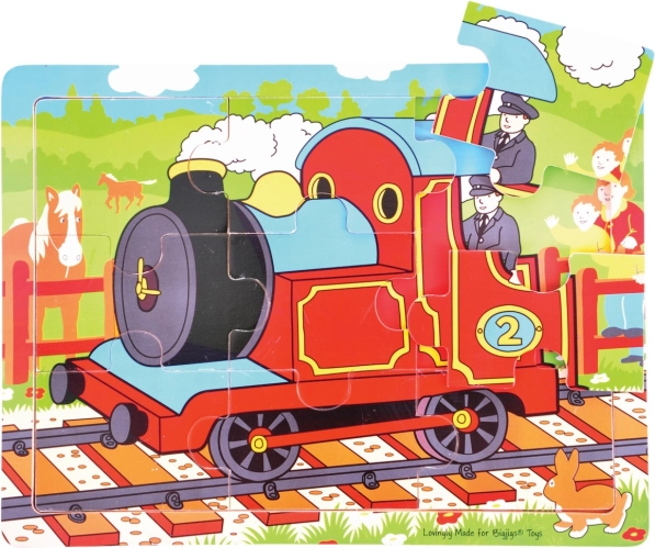 Houten treinpuzzel, 9 stukjes – BIGJIGS TOYS