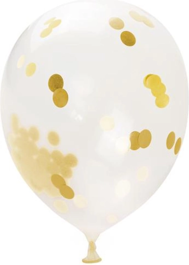Ballon met confetti – goud, 30 cm, 5 stuks